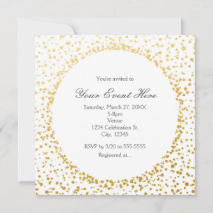 Gouden Confetti Elegante Glamour Stip Witte Uitnod Kaart
