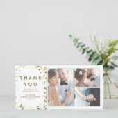 Gouden Confetti Elegante Witte bruiloft Dank u Bedankkaart (Staand voorkant)