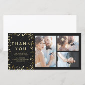Gouden Confetti Elegante Zwarte Trouw Dank Je Bedankkaart (Voorkant / Achterkant)