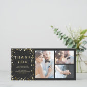 Gouden Confetti Elegante Zwarte Trouw Dank Je Bedankkaart (Staand voorkant)