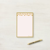 Gouden confetti en gouden kader op ivoor post-it® notes (Op bureau)