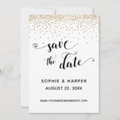 Gouden Confetti en kalligrafie met harten Save The Date (Voorkant)