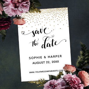 Gouden Confetti en kalligrafie met harten Save The Date