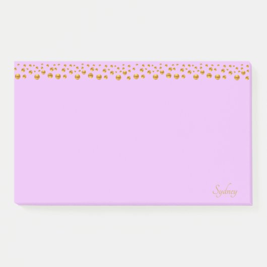 Gouden confetti en kalligrafie op paars post-it® notes (Voorkant)