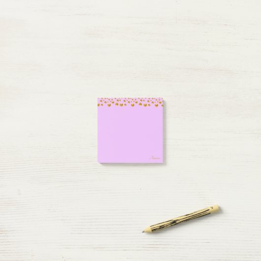 Gouden Confetti en kalligrafie op Violet Post-it® Notes (Op bureau)