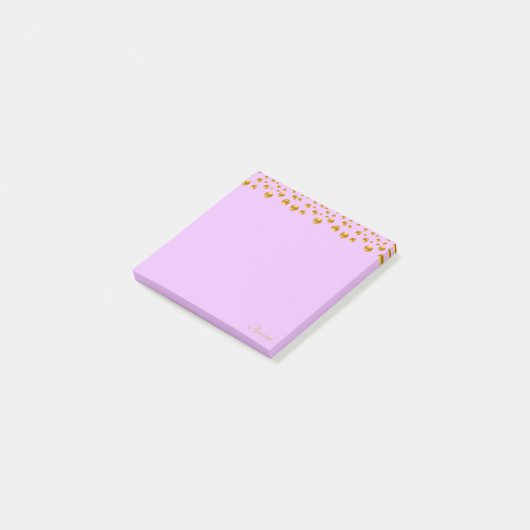 Gouden Confetti en kalligrafie op Violet Post-it® Notes (Schuin)