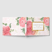 Gouden Confetti en roze bloemen Chic bruiloft Gastenboek (Volledig)