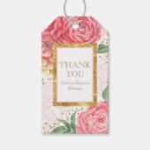 Gouden Confetti en Roze Waterverf Bloemen Chic Cadeaulabel (Voorkant)