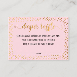 Gouden confetti en schrift op roze luierrafflekaar informatiekaartje