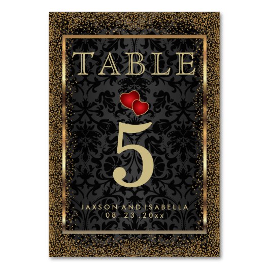 Gouden Confetti en zwart - Tafel Kaart (Achterkant)