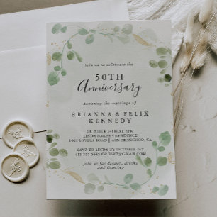 Gouden Confetti Eucalyptus 50ste Huwelijksverjaard Kaart
