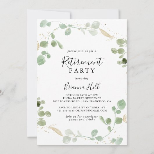 Gouden Confetti Eucalyptus Foliage Retirement Part Kaart (Voorkant)