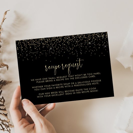 Gouden confetti fancy script bruiloft recept verzo informatiekaartje