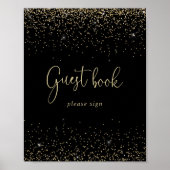 Gouden Confetti Fancy Script Gastboek Bord Poster (Voorkant)