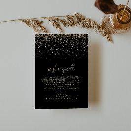 Gouden Confetti Fancy Script Huwelijks Wensput  Informatiekaartje