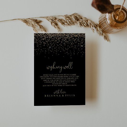 Gouden Confetti Fancy Script Huwelijks Wensput  Informatiekaartje