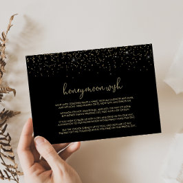 Gouden Confetti Fancy Script Huwelijksreis Wens   Informatiekaartje