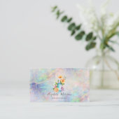 Gouden Confetti Floral Maid Spray Bottle Opal Visitekaartje (Staand voorkant)