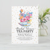 Gouden Confetti | Floral Vrijgezellenfeest Tea Par Kaart (Staand voorkant)