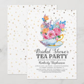 Gouden Confetti | Floral Vrijgezellenfeest Tea Par Kaart (Voorkant / Achterkant)