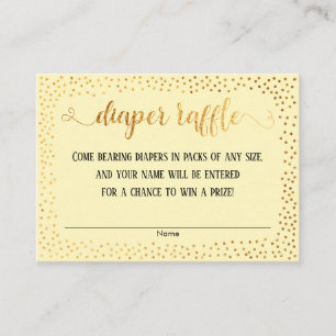 Gouden Confetti & Gele Script Luiers Raffle Kaarte Informatiekaartje