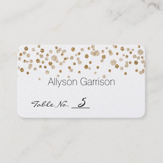 Gouden Confetti Glam Glitter Trouwtafel Nummer Plaatskaartje (Voorkant)