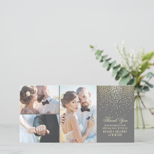 Gouden Confetti Glamour bruiloft Dank u Bedankkaart (Staand voorkant)