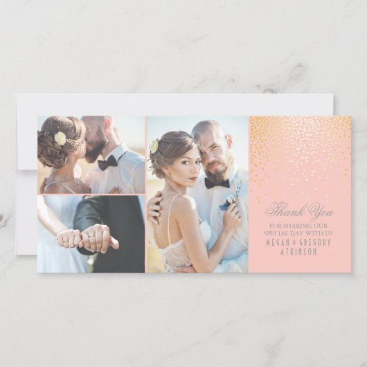 Gouden confetti glamour roze trouw bedankje bedankkaart (Voorkant)