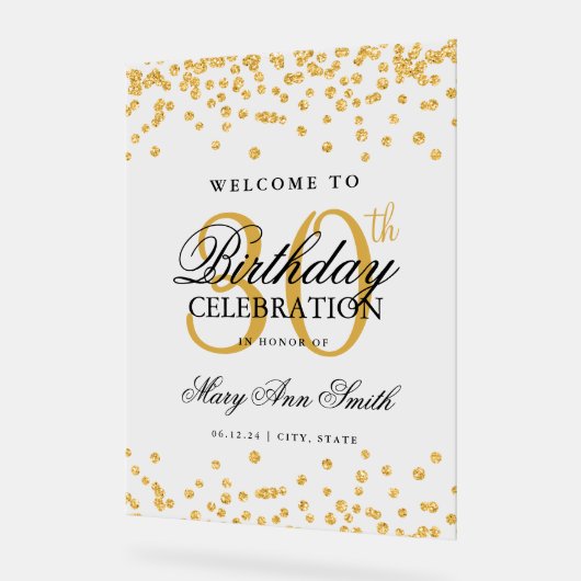 Gouden Confetti Glitter 30e Verjaardagsfeest Welko Acryl Bord (Hoek)