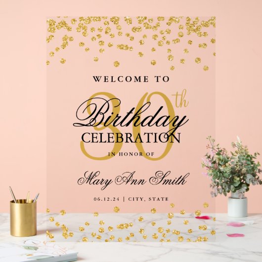Gouden Confetti Glitter 30e Verjaardagsfeest Welko Acryl Bord (Huwelijk)