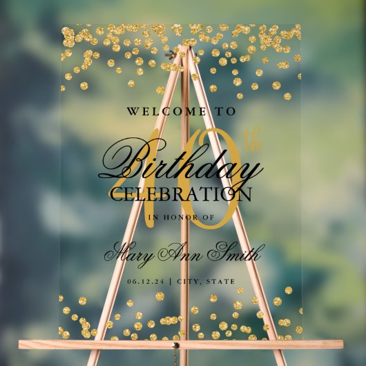 Gouden Confetti Glitter 40e Verjaardagsfeest Welko Acryl Bord (Neutraal)