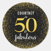 Gouden confetti glitter 50 en fantastisch script c ronde sticker (Voorkant)