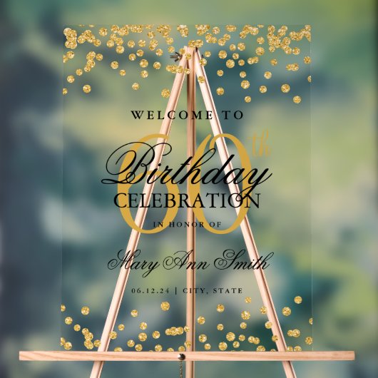 Gouden Confetti Glitter 60ste Verjaardagsfeest Wel Acryl Bord (Neutraal)