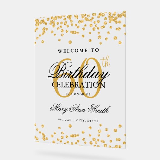 Gouden Confetti Glitter 60ste Verjaardagsfeest Wel Acryl Bord (Hoek)