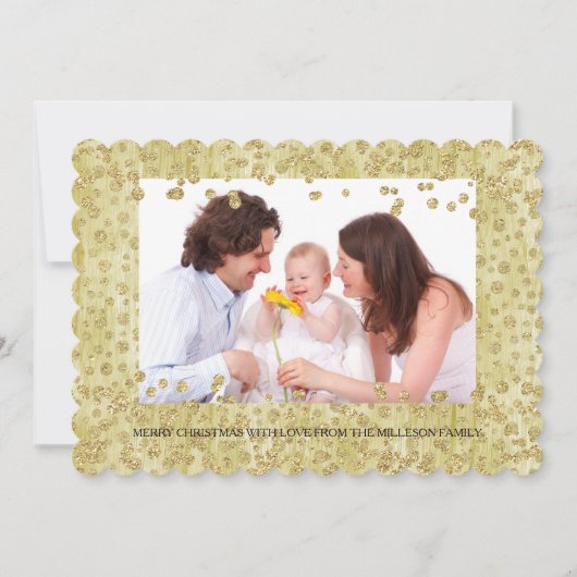 Gouden Confetti Glitter Gepersonaliseerde Foto Ker Feestdagenkaart (Voorkant)