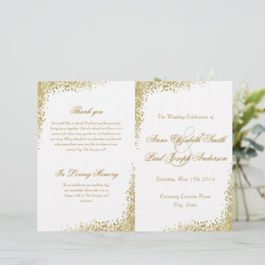 Gouden confetti & Glitter gevouwen programma (Staand voorkant)
