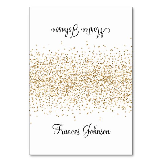 Gouden Confetti Glitter Wit Twee Naam Plaats Kaart (Voorkant)