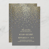 Gouden Confetti Grijs Elegant Save the Date (Voorkant / Achterkant)