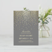 Gouden Confetti Grijs Elegant Save the Date (Staand voorkant)