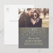 Gouden Confetti Grijs Elegante Foto Sla de Datum o Aankondigingskaart (Voorkant / Achterkant)
