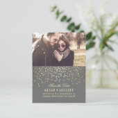 Gouden Confetti Grijs Elegante Foto Sla de Datum o Aankondigingskaart (Staand voorkant)