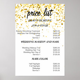 Gouden Confetti Hair & Beauty Prijslijst Poster