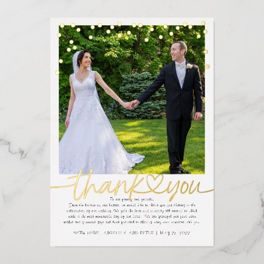 Gouden Confetti Hand Lettering Huwelijk Bedankt Folie Uitnodiging (Voorkant)