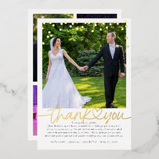 Gouden Confetti Hand Lettering Huwelijk Bedankt Folie Uitnodiging (Voorkant / Achterkant)