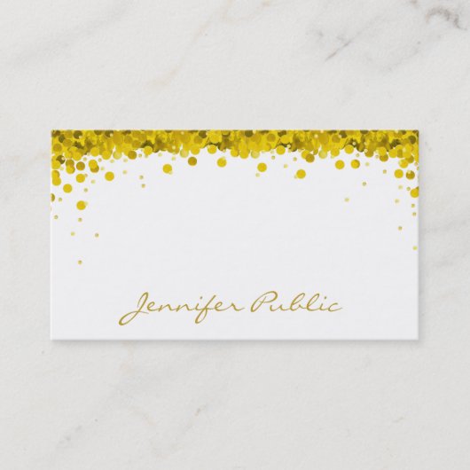 Gouden Confetti Hand Script Tekst Elegante Sjabloo Visitekaartje (Voorkant)