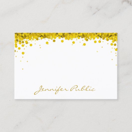 Gouden Confetti Hand Script Tekst Sjabloon Modern Visitekaartje (Voorkant)