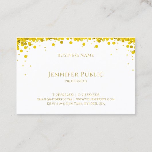 Gouden Confetti Hand Script Tekst Sjabloon Modern Visitekaartje (Achterkant)