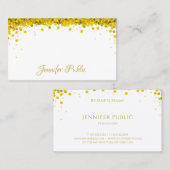 Gouden Confetti Hand Script Tekst Stijlvolle Sjabl Visitekaartje (Voorkant / Achterkant)