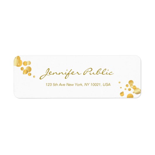 Gouden Confetti Handgeschreven Script Elegante Sja Etiket (Voorkant)