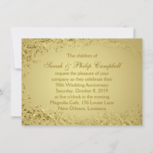 Gouden confetti harten 50 Huwelijksjubileum Uitnod Kaart (Achterkant)